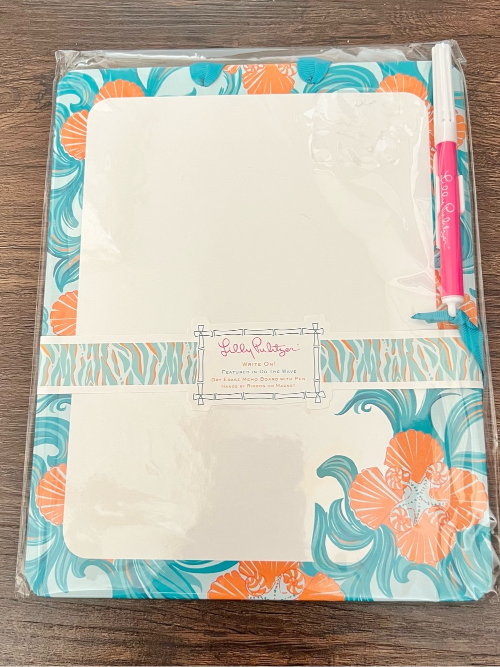 Lilly Pulitzer Turquoise & Coral Dry Erase Memo Board with Pen